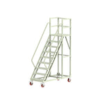 GROVIA Heavy Duty Mobile Platform Ladder with Safety Handrails and Locking Wheels for Warehouse - Grey White
