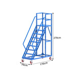 GROVIA Heavy Duty Mobile Platform Ladder with Safety Handrails and Locking Wheels for Warehouse - Blue