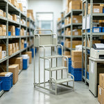 GROVIA 4 Step Integrated Mobile Platform Ladder with Safety Handrails, 1.0m Platform Height for Warehouse - Grey White