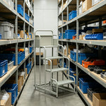 GROVIA 4 Step Integrated Mobile Platform Ladder with Safety Handrails, 1.0m Platform Height for Warehouse - Grey White