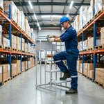 GROVIA 4 Step Integrated Mobile Platform Ladder with Safety Handrails, 1.0m Platform Height for Warehouse - Grey White
