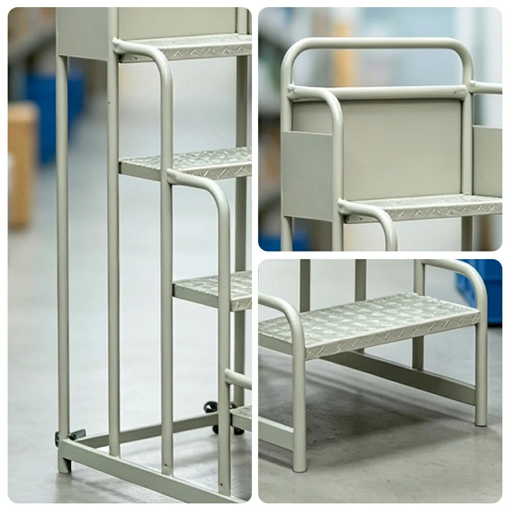 GROVIA 4 Step Integrated Mobile Platform Ladder with Safety Handrails, 1.0m Platform Height for Warehouse - Grey White