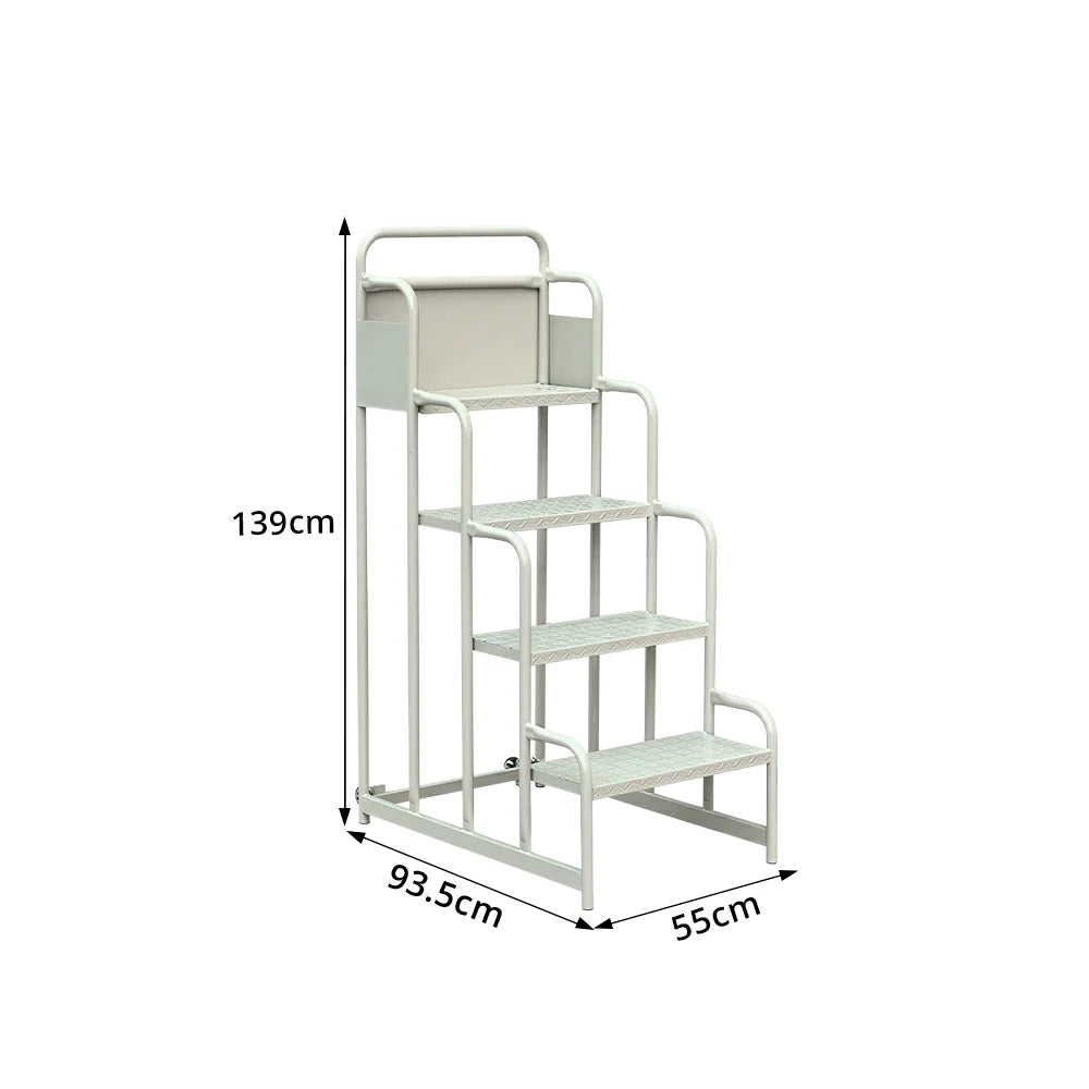 GROVIA 4 Step Integrated Mobile Platform Ladder with Safety Handrails, 1.0m Platform Height for Warehouse - Grey White