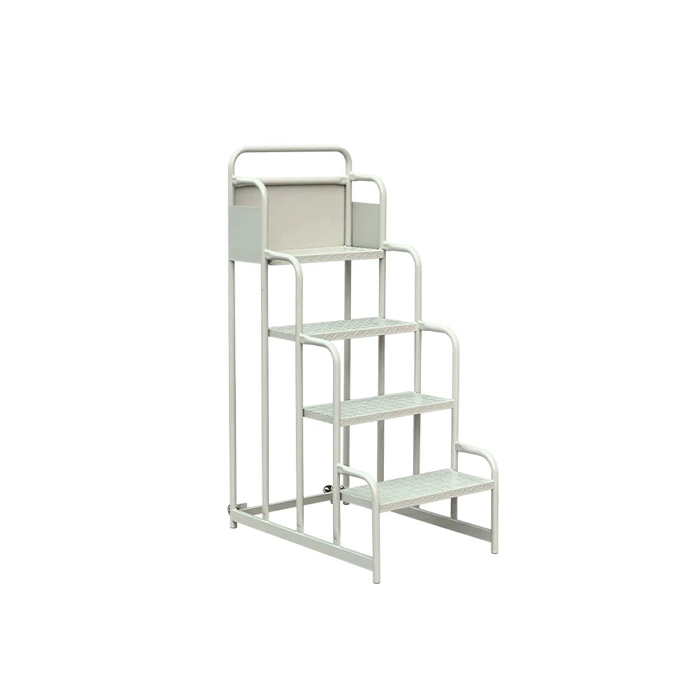 GROVIA 4 Step Integrated Mobile Platform Ladder with Safety Handrails, 1.0m Platform Height for Warehouse - Grey White