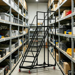 GROVIA 304 Stainless Steel Mobile Platform Ladder with Safety Handrails, 2.0m Platform Height for Warehouse - Silver