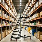GROVIA 304 Stainless Steel Mobile Platform Ladder with Safety Handrails, 2.0m Platform Height for Warehouse - Silver