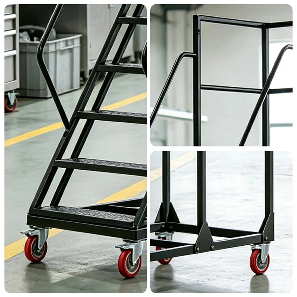 GROVIA 304 Stainless Steel Mobile Platform Ladder with Safety Handrails, 2.0m Platform Height for Warehouse - Silver