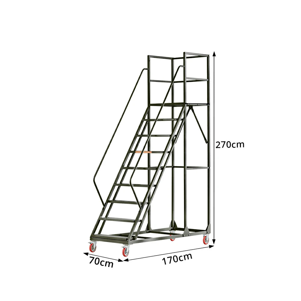 GROVIA 304 Stainless Steel Mobile Platform Ladder with Safety Handrails, 2.0m Platform Height for Warehouse - Silver