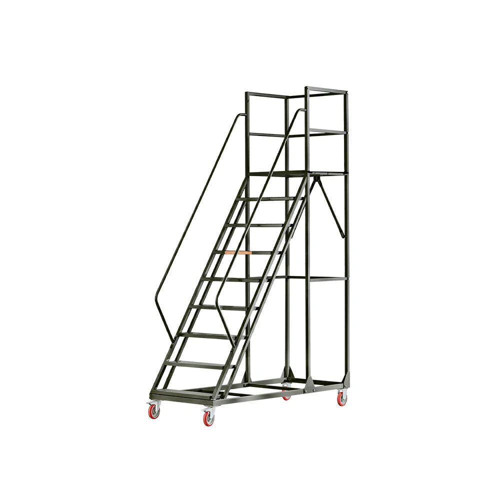 GROVIA 304 Stainless Steel Mobile Platform Ladder with Safety Handrails, 2.0m Platform Height for Warehouse - Silver