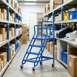 GROVIA Heavy Duty Mobile Platform Ladder with Safety Handrails and Locking Wheels, 1.0m Platform Height - Blue
