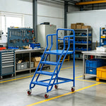 GROVIA Heavy Duty Mobile Platform Ladder with Safety Handrails and Locking Wheels, 1.0m Platform Height - Blue
