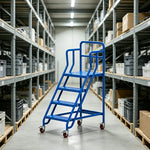 GROVIA Heavy Duty Mobile Platform Ladder with Safety Handrails and Locking Wheels, 1.0m Platform Height - Blue