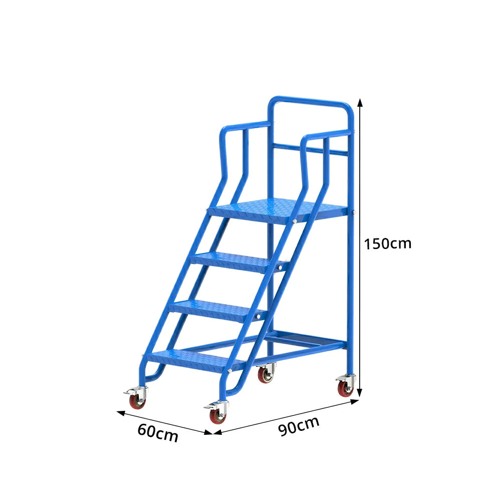 GROVIA Heavy Duty Mobile Platform Ladder with Safety Handrails and Locking Wheels, 1.0m Platform Height - Blue