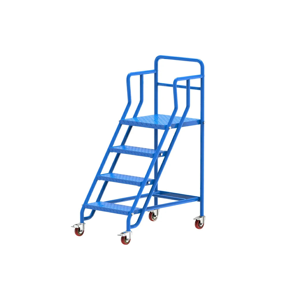 GROVIA Heavy Duty Mobile Platform Ladder with Safety Handrails and Locking Wheels, 1.0m Platform Height - Blue