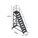 GROVIA Extra Thick Aluminium Alloy Mobile Platform Ladder with Safety Guardrails and Anti-Slip Steps for Warehouse - Black & Silver