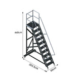 GROVIA Extra Thick Aluminium Alloy Mobile Platform Ladder with Safety Guardrails and Anti-Slip Steps for Warehouse - Black & Silver