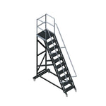 GROVIA Extra Thick Aluminium Alloy Mobile Platform Ladder with Safety Guardrails and Anti-Slip Steps for Warehouse - Black & Silver