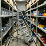 GROVIA Heavy-Duty Aluminium Mobile Platform Ladder with Guardrails and Brake Wheels 1.5m Platform Height for Warehouse Industrial Use - Silver