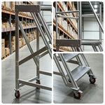 GROVIA Heavy-Duty Aluminium Mobile Platform Ladder with Guardrails and Brake Wheels 1.5m Platform Height for Warehouse Industrial Use - Silver