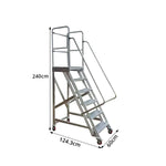GROVIA Heavy-Duty Aluminium Mobile Platform Ladder with Guardrails and Brake Wheels 1.5m Platform Height for Warehouse Industrial Use - Silver