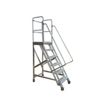 GROVIA Heavy-Duty Aluminium Mobile Platform Ladder with Guardrails and Brake Wheels 1.5m Platform Height for Warehouse Industrial Use - Silver