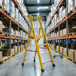 GROVIA 4 Step Fibreglass Platform Ladder with Safety Guardrail 2m for Warehouse and Industrial Use - Yellow