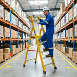 GROVIA 4 Step Fibreglass Platform Ladder with Safety Guardrail 2m for Warehouse and Industrial Use - Yellow
