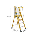 GROVIA 4 Step Fibreglass Platform Ladder with Safety Guardrail 2m for Warehouse and Industrial Use - Yellow