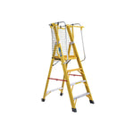 GROVIA 4 Step Fibreglass Platform Ladder with Safety Guardrail 2m for Warehouse and Industrial Use - Yellow
