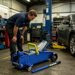 GROVIA 2T Hydraulic Floor Jack Upgraded High Lift 135-340mm Heavy Duty Steel Mid Size Car Garage Use Carton Pack - Blue