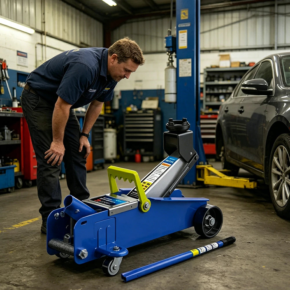 GROVIA 2T Hydraulic Floor Jack Upgraded High Lift 135-340mm Heavy Duty Steel Mid Size Car Garage Use Carton Pack - Blue