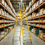 GROVIA 10 Step Fibreglass Platform Ladder with Safety Guardrail 3.8m for Electrical and Industrial Use - Yellow