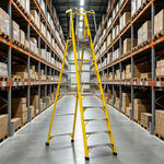 GROVIA 10 Step Fibreglass Platform Ladder with Safety Guardrail 3.8m for Electrical and Industrial Use - Yellow