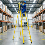 GROVIA 10 Step Fibreglass Platform Ladder with Safety Guardrail 3.8m for Electrical and Industrial Use - Yellow