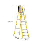 GROVIA 10 Step Fibreglass Platform Ladder with Safety Guardrail 3.8m for Electrical and Industrial Use - Yellow