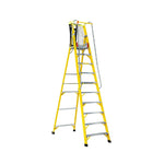 GROVIA 10 Step Fibreglass Platform Ladder with Safety Guardrail 3.8m for Electrical and Industrial Use - Yellow