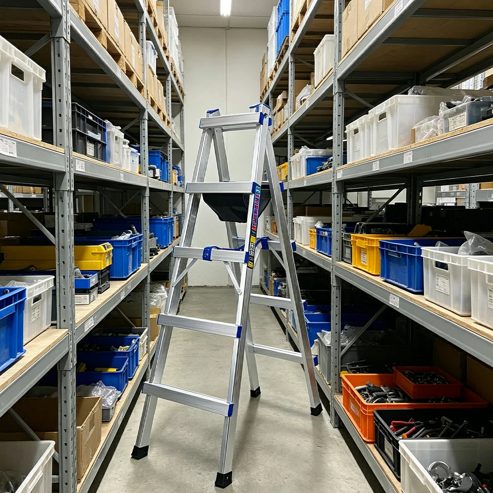 GROVIA Reinforced Aluminium A-Frame Step Ladder with Tool Tray 1.62m for Home and Commercial Use - Silver