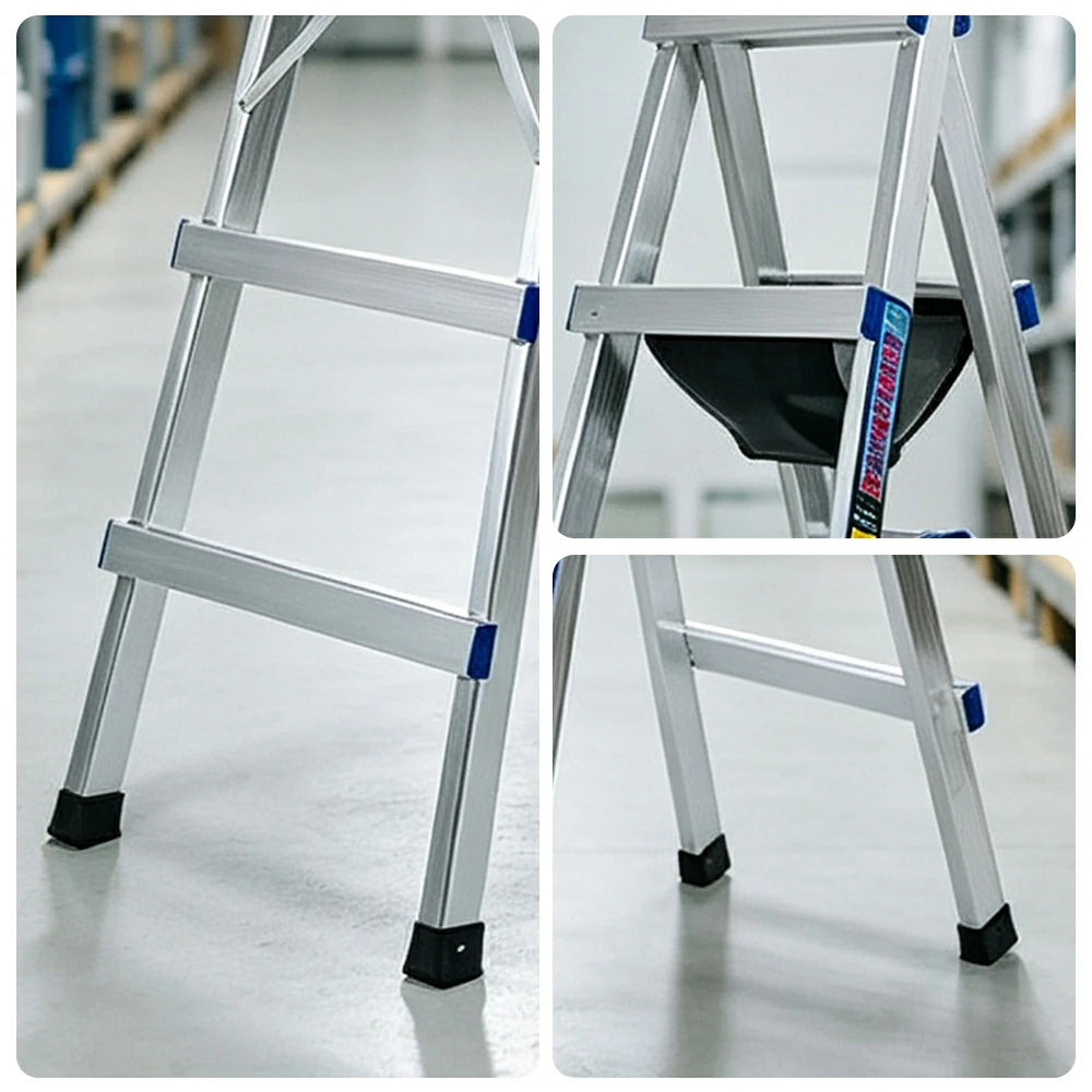GROVIA Reinforced Aluminium A-Frame Step Ladder with Tool Tray 1.62m for Home and Commercial Use - Silver
