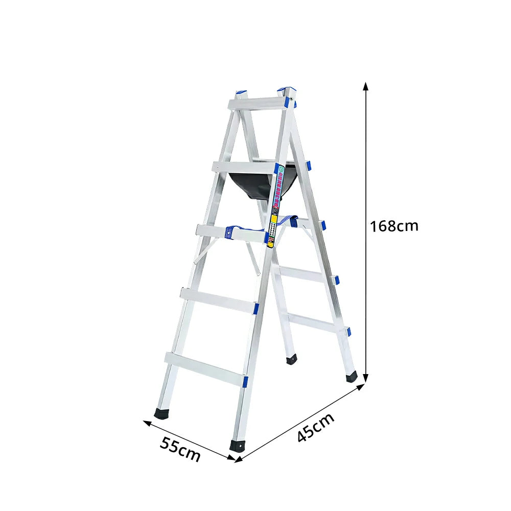GROVIA Reinforced Aluminium A-Frame Step Ladder with Tool Tray 1.62m for Home and Commercial Use - Silver