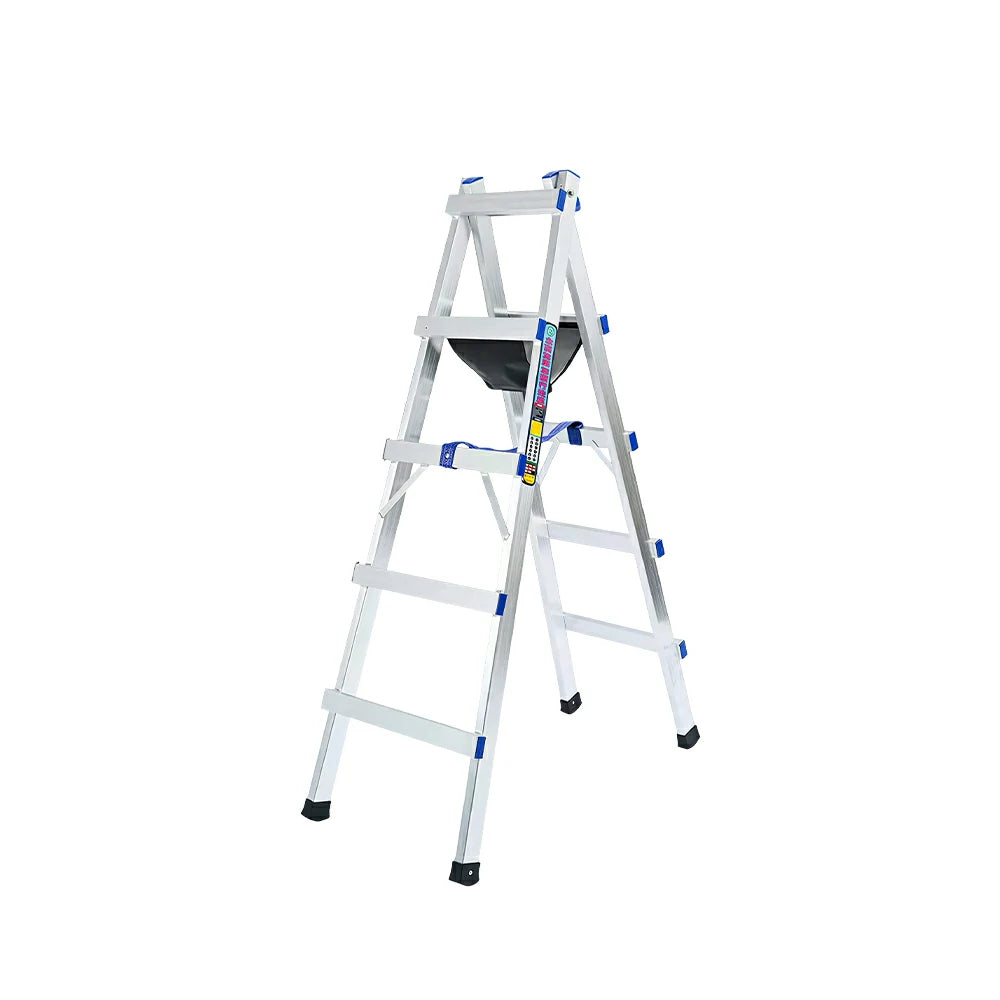 GROVIA Reinforced Aluminium A-Frame Step Ladder with Tool Tray 1.62m for Home and Commercial Use - Silver