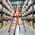 GROVIA 6 Step Fibreglass Platform Ladder with Safety Handrails for Electrical and Industrial Use - Red