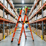 GROVIA 6 Step Fibreglass Platform Ladder with Safety Handrails for Electrical and Industrial Use - Red