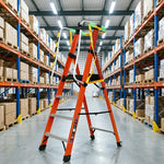 GROVIA 6 Step Fibreglass Platform Ladder with Safety Handrails for Electrical and Industrial Use - Red