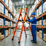 GROVIA 6 Step Fibreglass Platform Ladder with Safety Handrails for Electrical and Industrial Use - Red