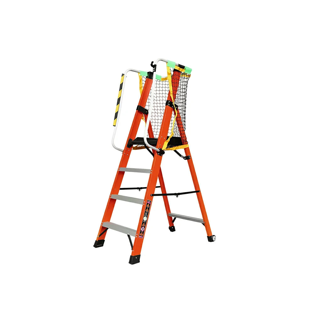 GROVIA 6 Step Fibreglass Platform Ladder with Safety Handrails for Electrical and Industrial Use - Red