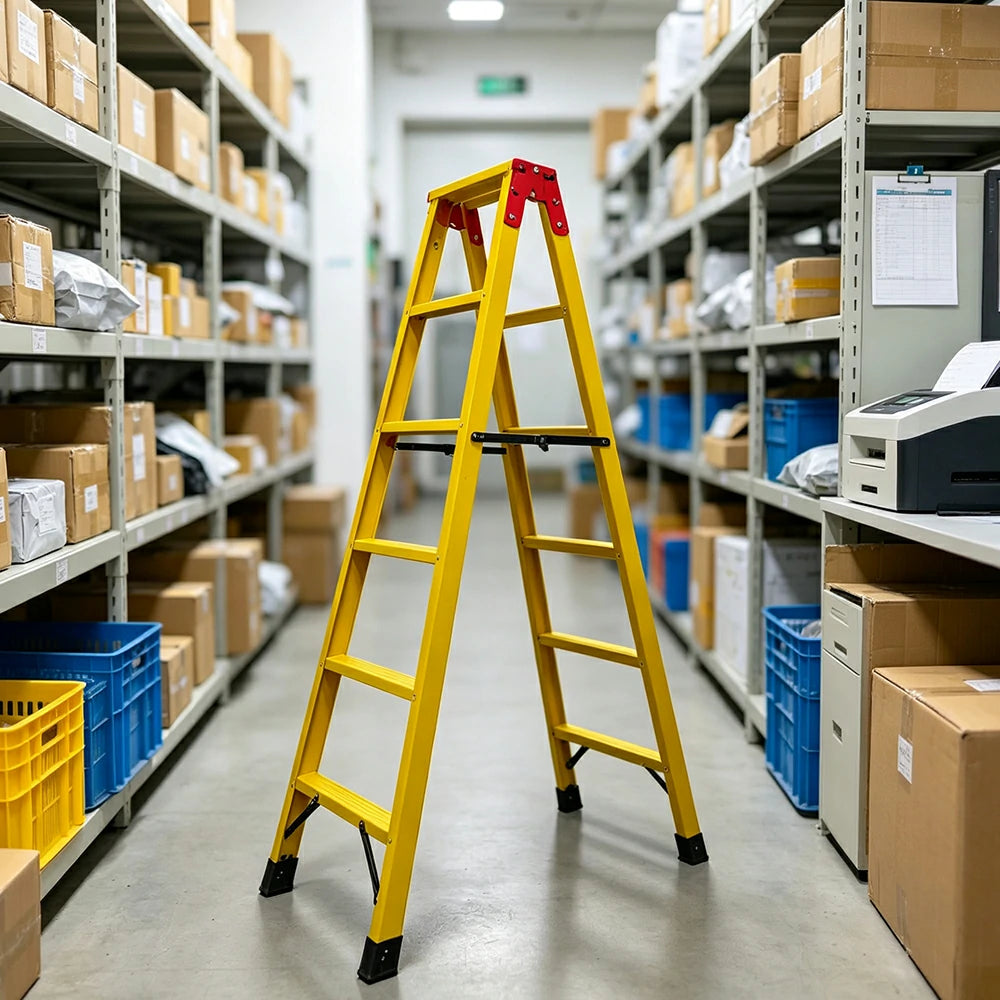 GROVIA 5 Step Fully Insulated Fibreglass A-Frame Ladder for Electrical and Industrial Use - Yellow