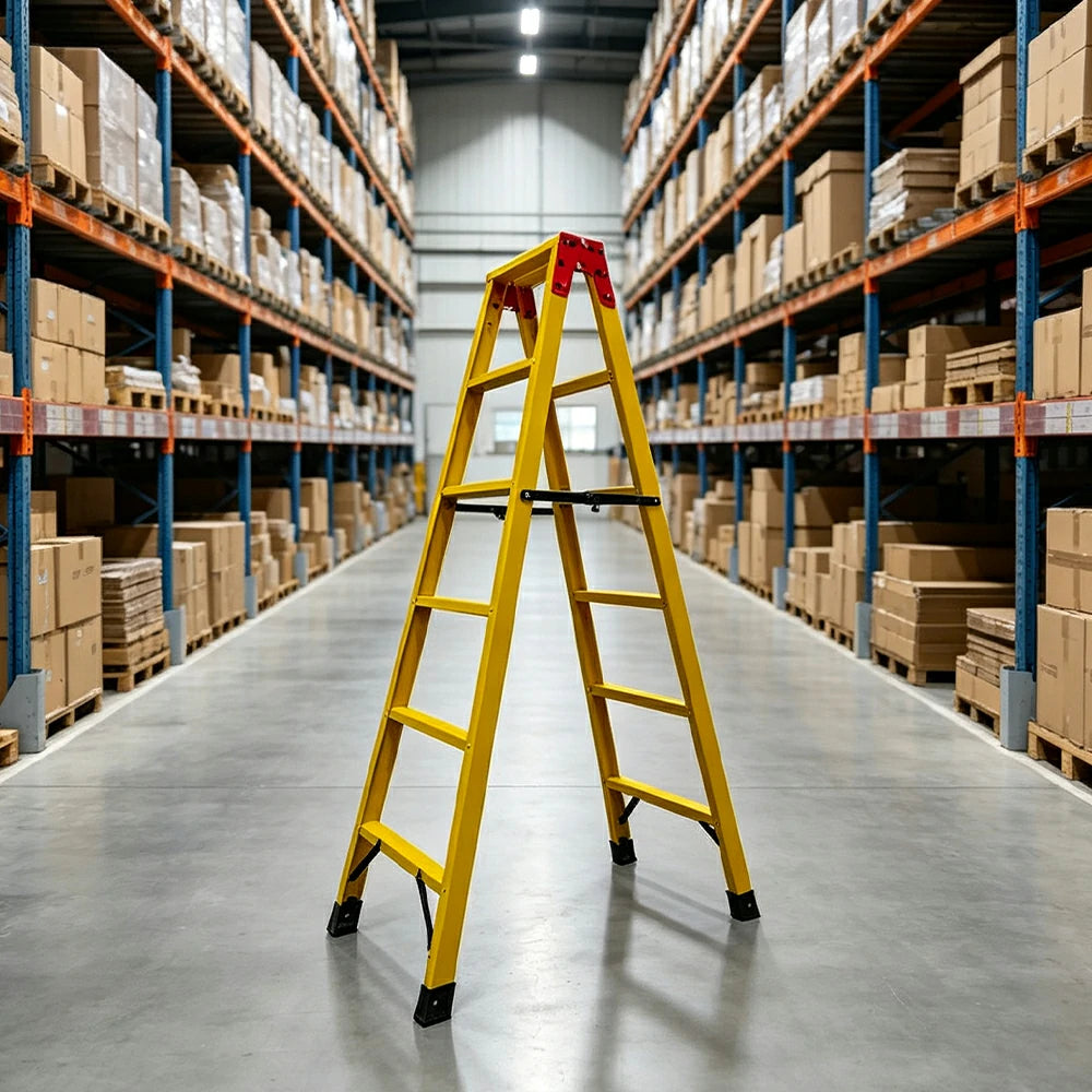 GROVIA 5 Step Fully Insulated Fibreglass A-Frame Ladder for Electrical and Industrial Use - Yellow