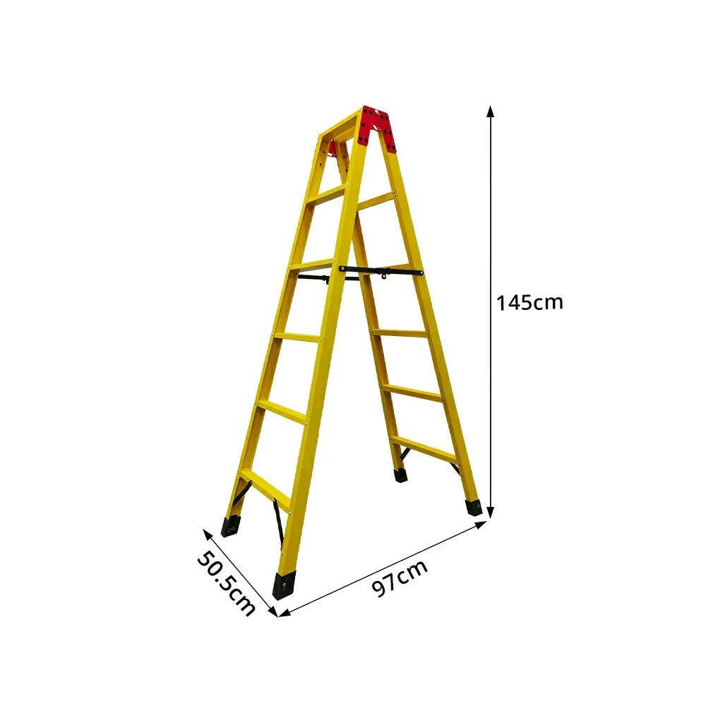 GROVIA 5 Step Fully Insulated Fibreglass A-Frame Ladder for Electrical and Industrial Use - Yellow