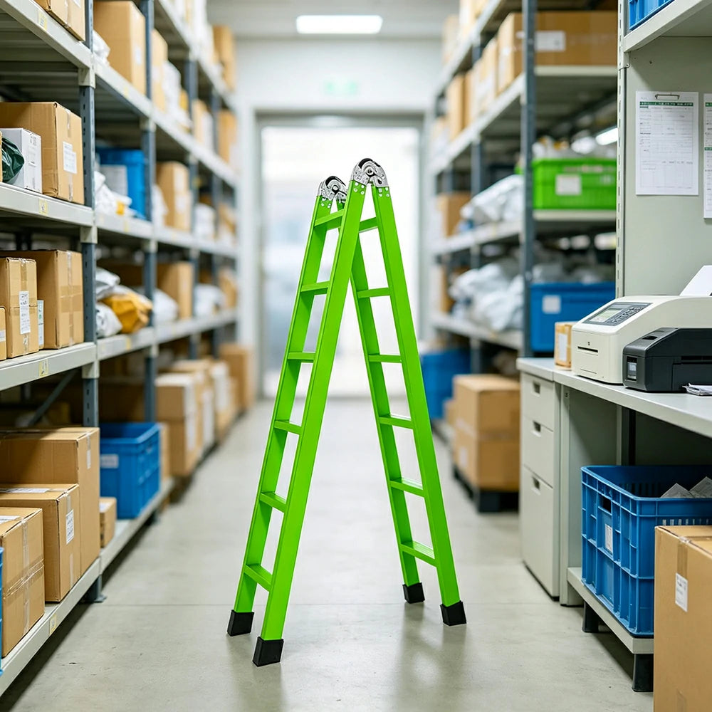 GROVIA 3 Step Reinforced A-Frame Ladder with Extra Wide Anti-Slip Steps for Home and Commercial Use - Green