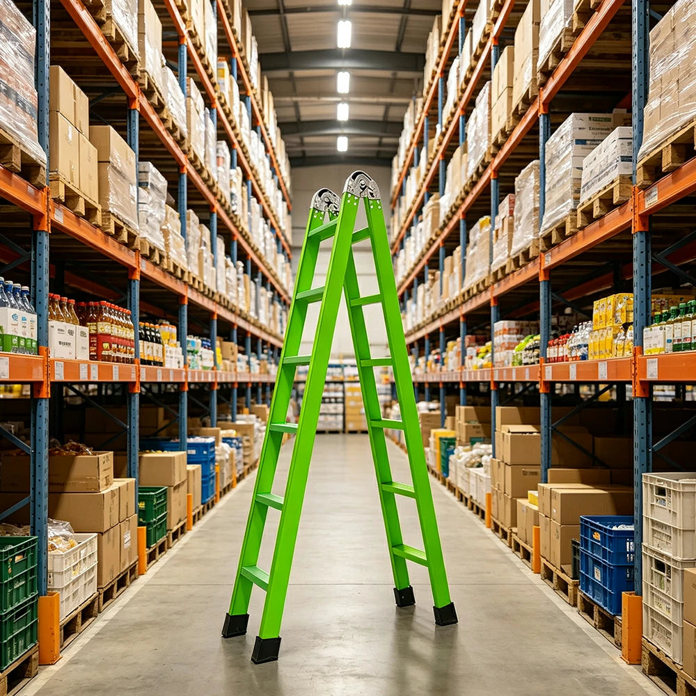 GROVIA 3 Step Reinforced A-Frame Ladder with Extra Wide Anti-Slip Steps for Home and Commercial Use - Green